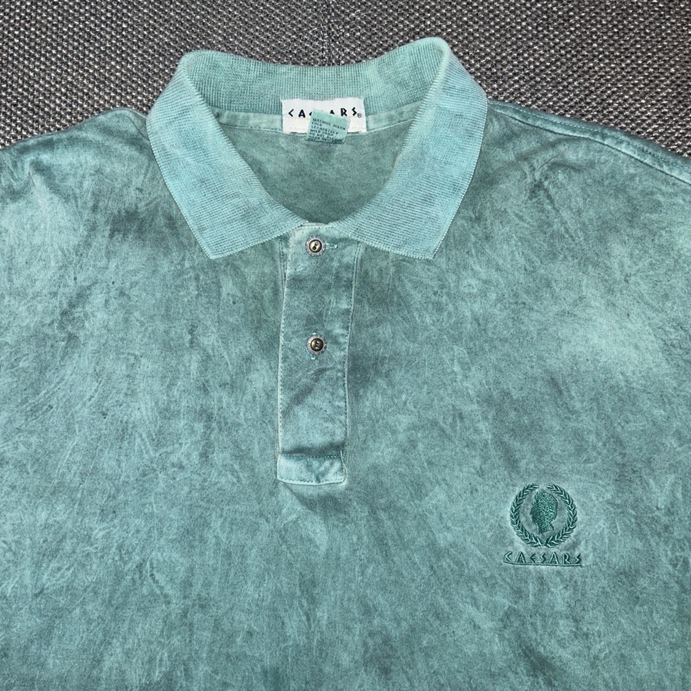 Rare 90s Ceasar’s Palace Green Faded Stonewash Polo Shirt